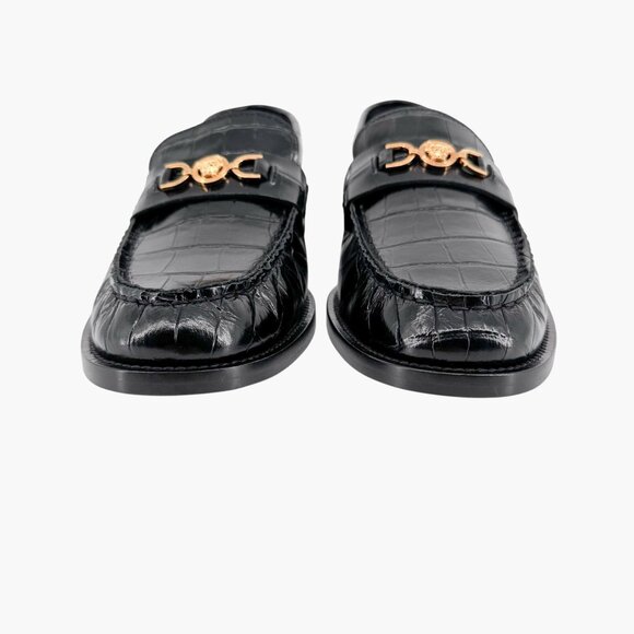 Versace Croc Embossed Medusa '95 Loafers Size 39.5 US 9.5 Black Leather Flat - Picture 5 of 15